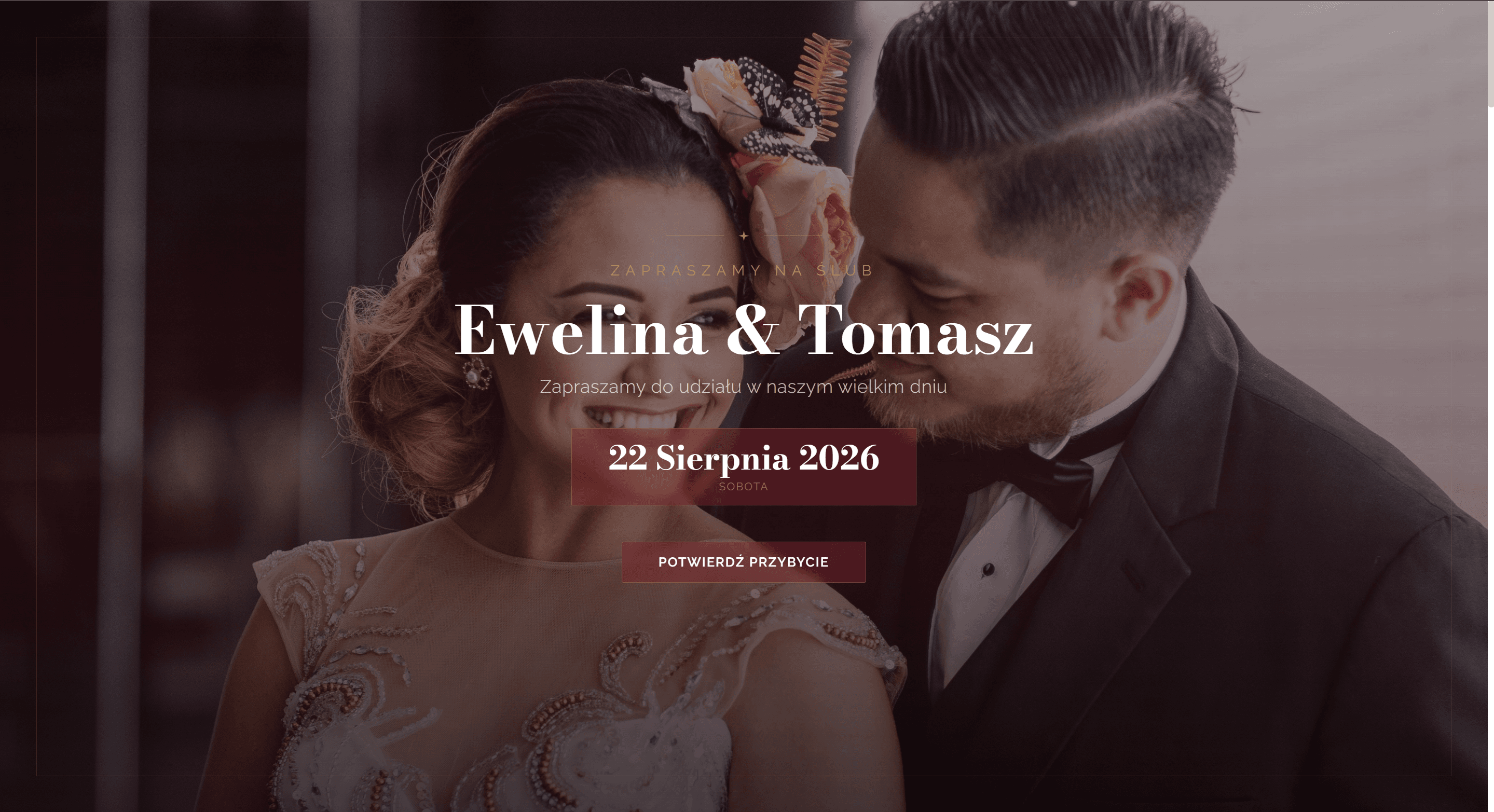 Demo zaproszenia ślubnego Crimson-Cream — kliknij aby uruchomić