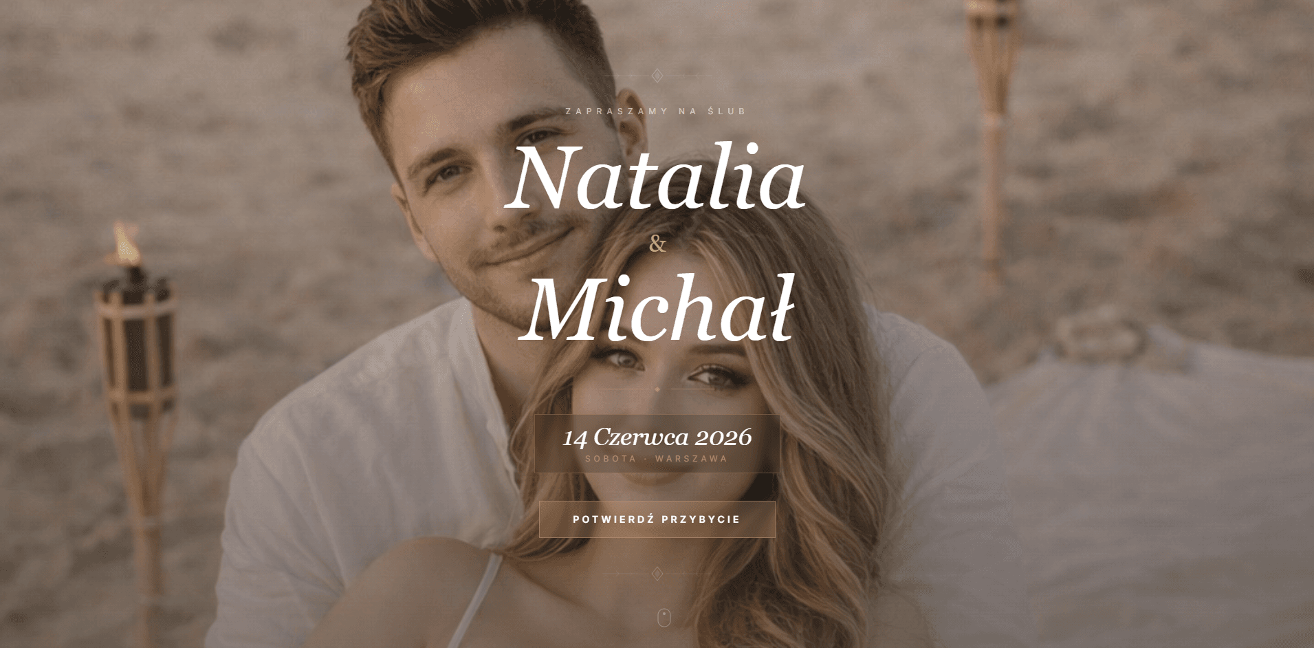 Demo zaproszenia ślubnego ChampagneBeige — kliknij aby uruchomić