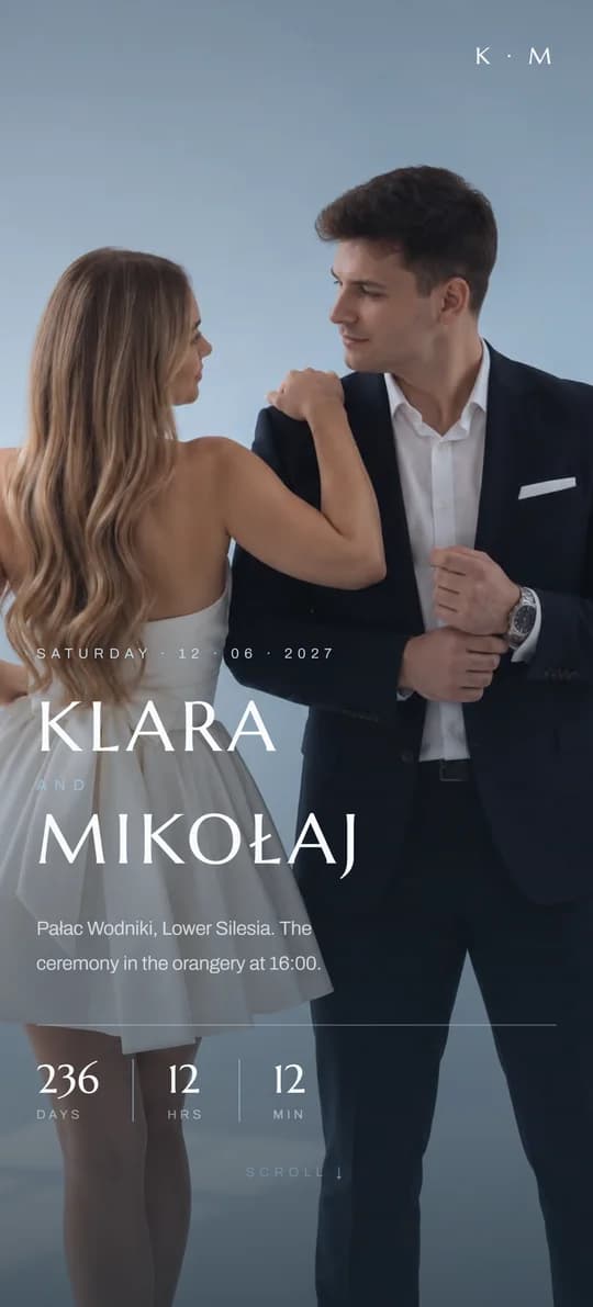 Preview of the Blue Ribbon wedding website template on a phone screen