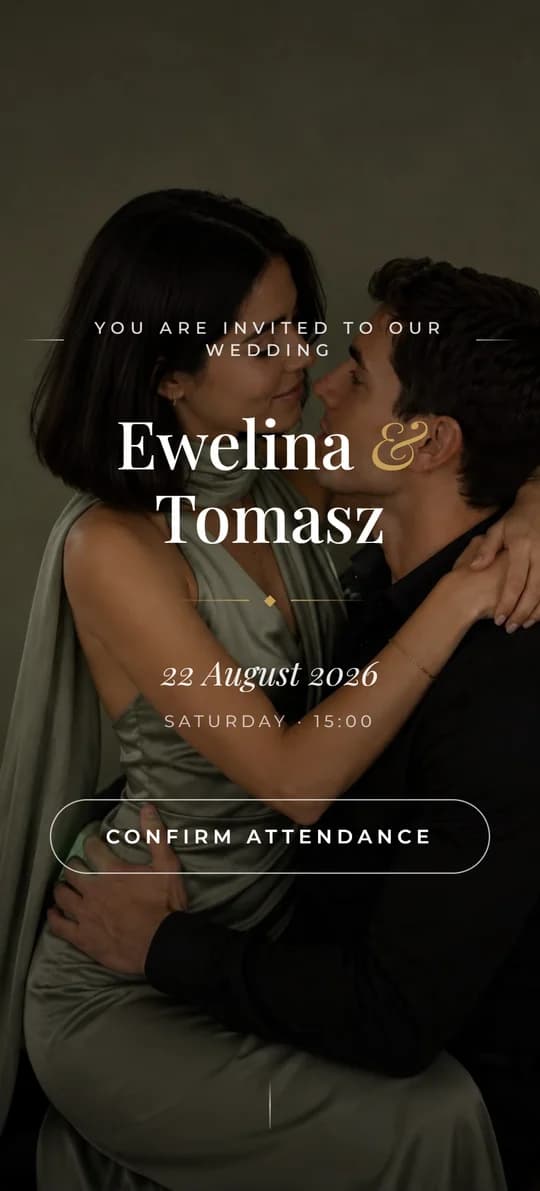 Preview of the GreenBeige wedding website template on a phone screen