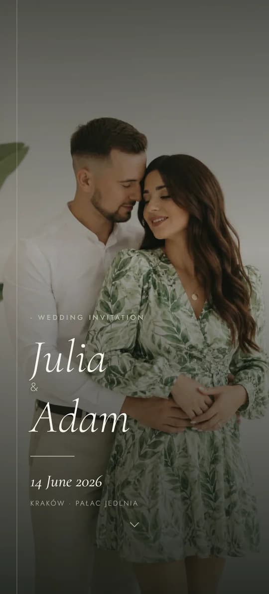 Preview of the GreenWhite wedding website template on a phone screen