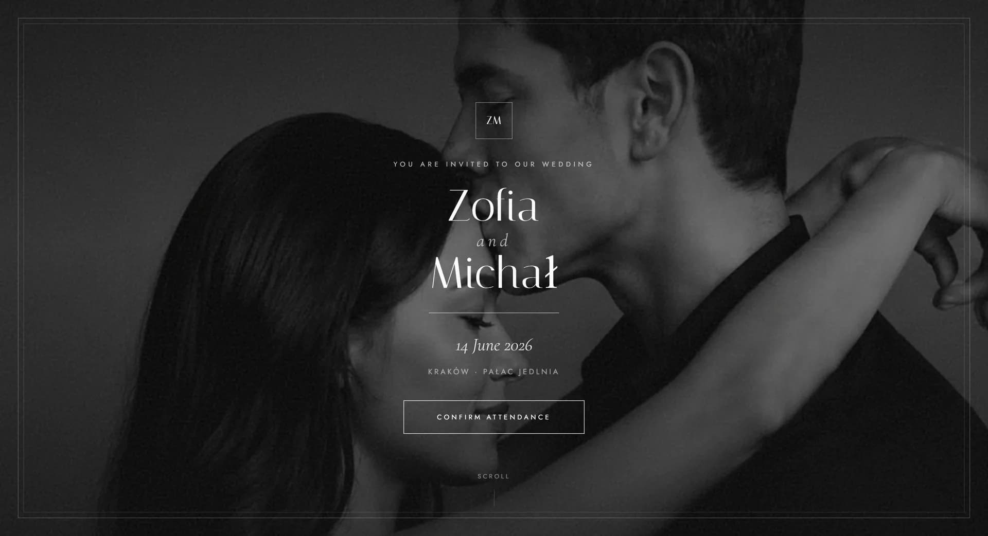 A black and white wedding website on a computer