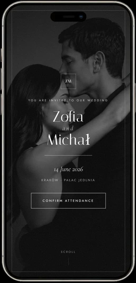 The same wedding website on a phone